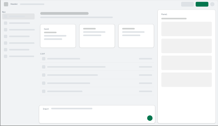 The original live blueprint interface, with its header, navigation, cards, panel and input.