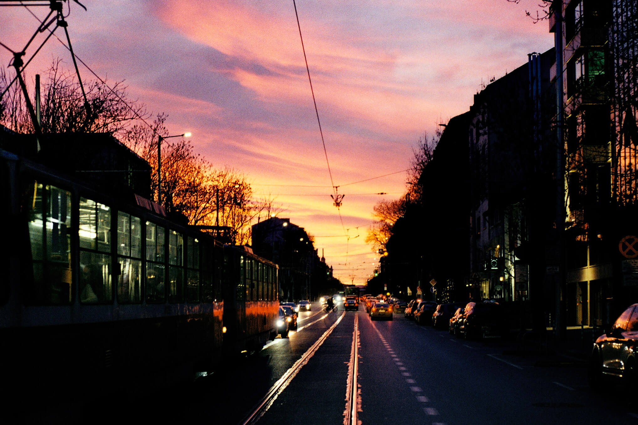 Tram lines at Sunset